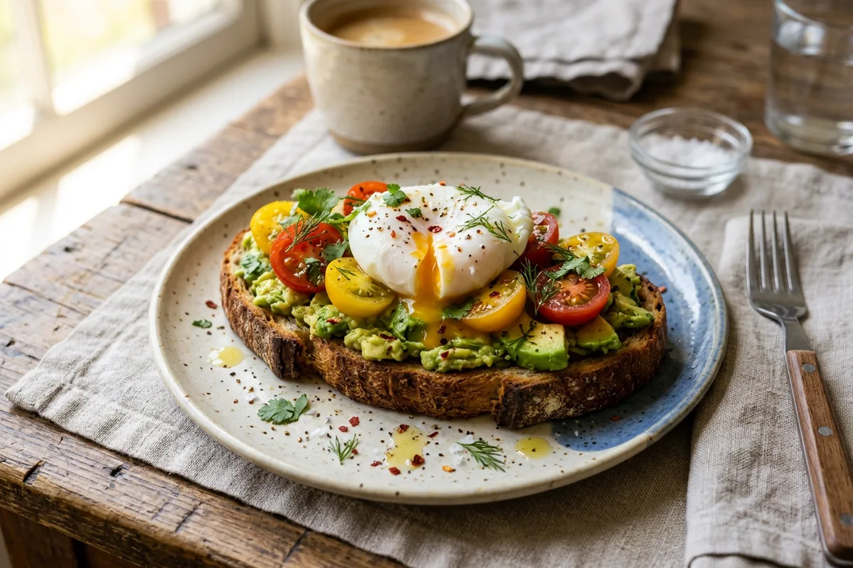 Tomato Avocado Toast with Poached Egg